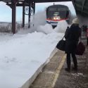 This is What It Looks Like When an Amtrak Train Plows Through a Pile of Snow